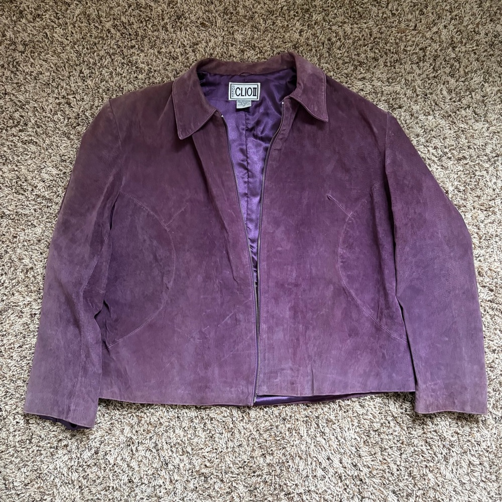 CLIO Vintage Purple 100% Suede Leather Full-Zip Jacket 2XL